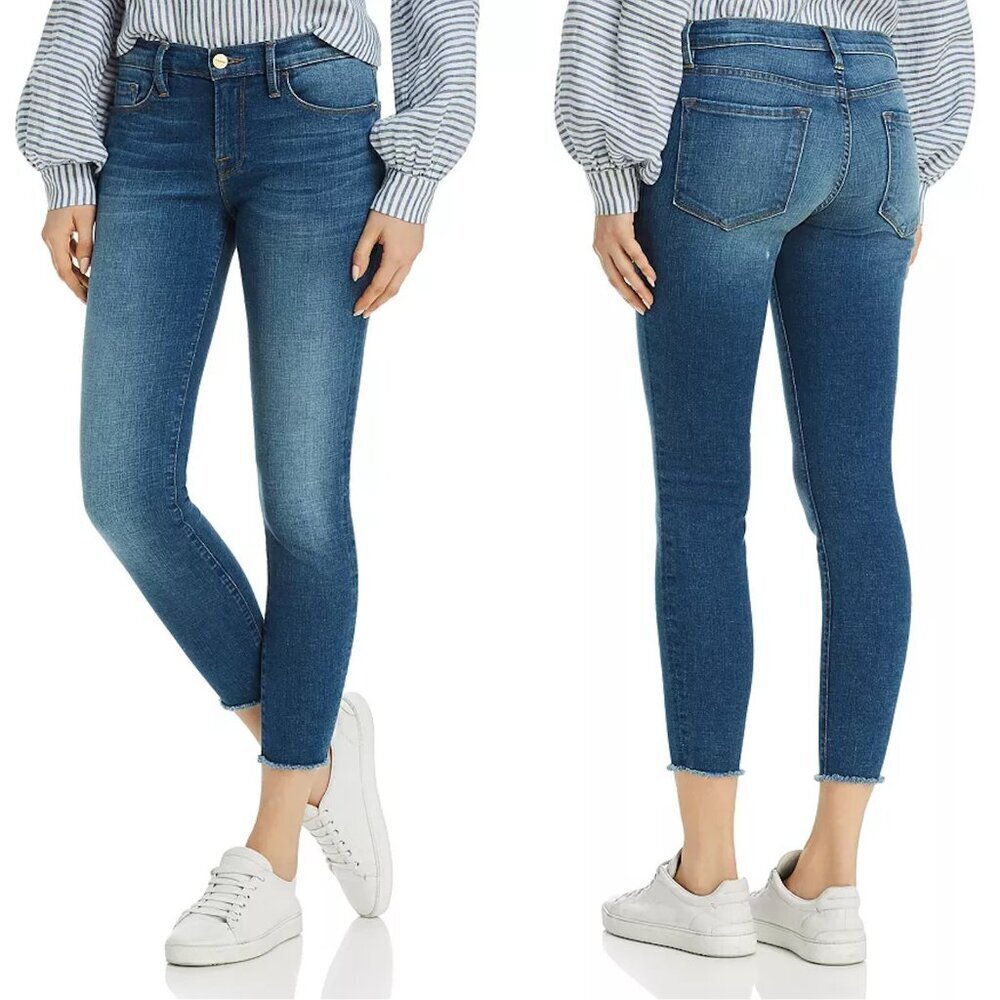 FRAME Le Skinny De Jeanne Raw-Edge Skinny Jeans in Odyssey Size 26